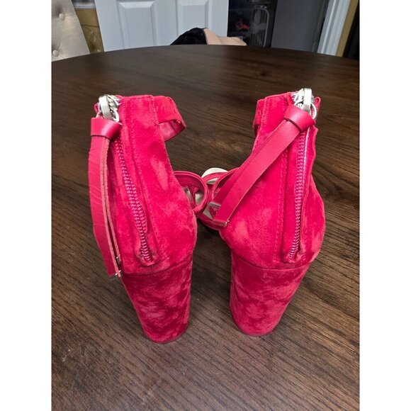 Ted Baker Red Suede High Heel Sandals Strappy Zipper Closure Size US 8 - Picture 12 of 16